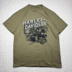 Harley Davidson Shirt Mens Large Green 70th Anniversary Southside Indiana Moto